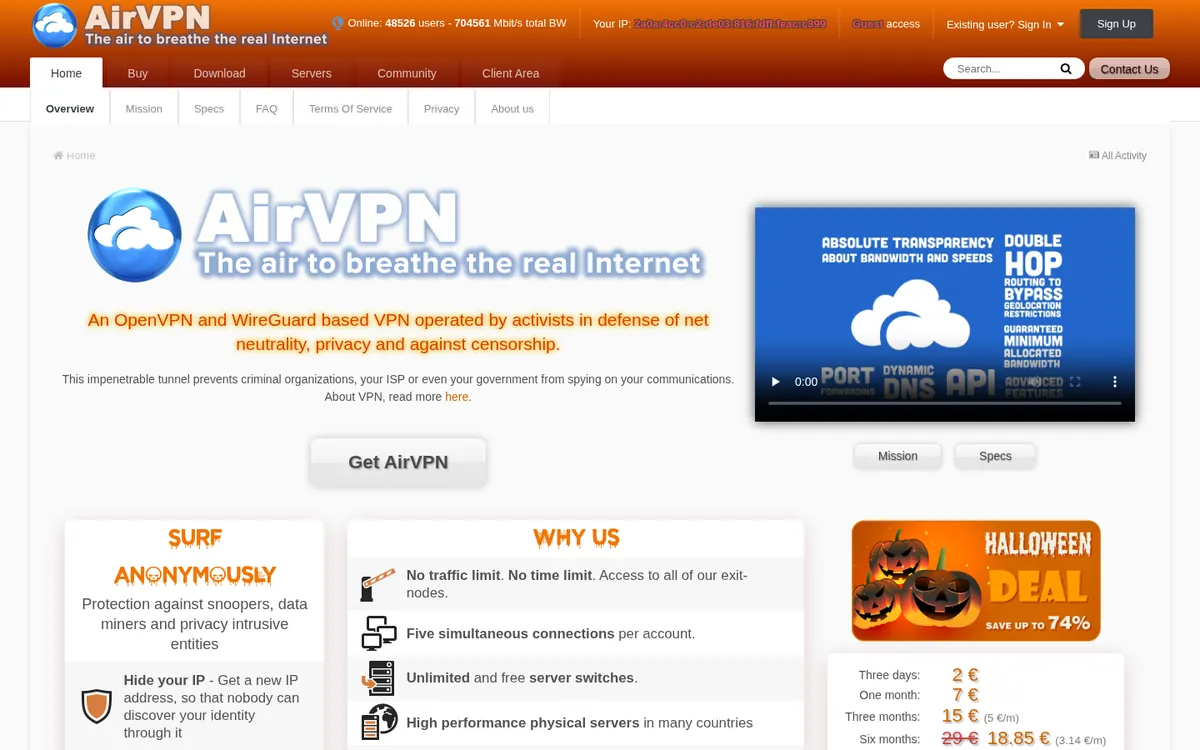Startseite von AirVPN am Computer – im Vergleich: bester VPN für die Schweiz