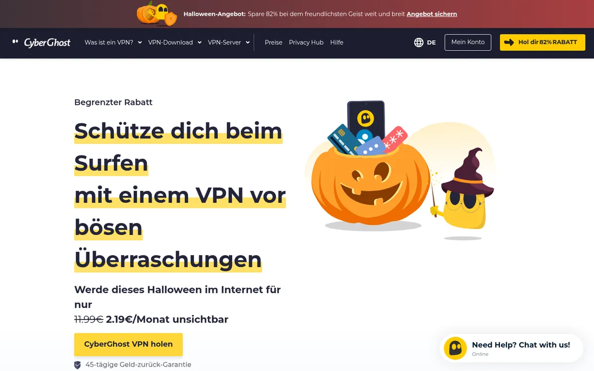 Startseite von CyberGhost am Computer – im Vergleich: bester VPN für die Schweiz