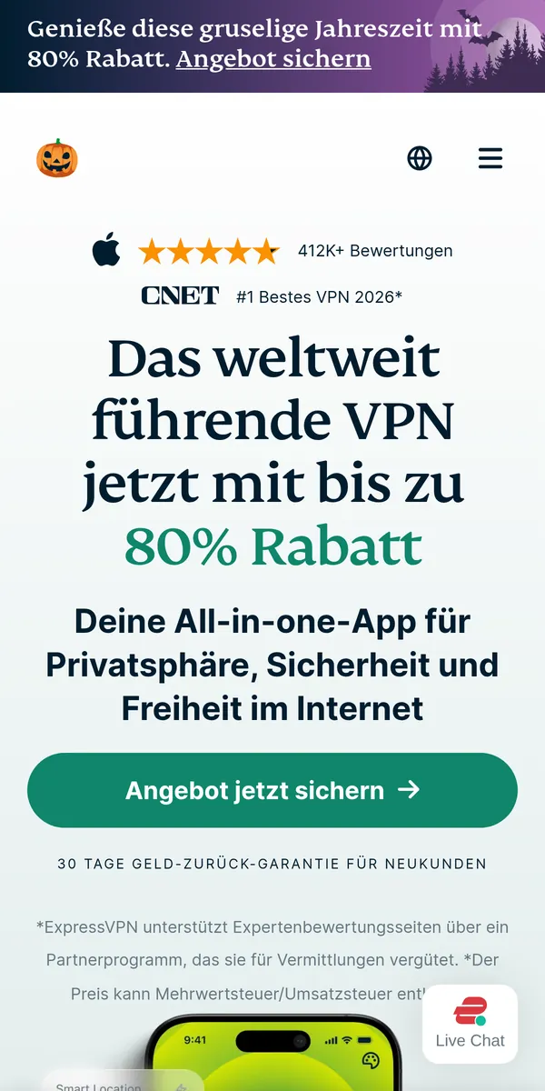 Startseite von ExpressVPN auf dem Smartphone – im Vergleich: bester VPN für die Schweiz