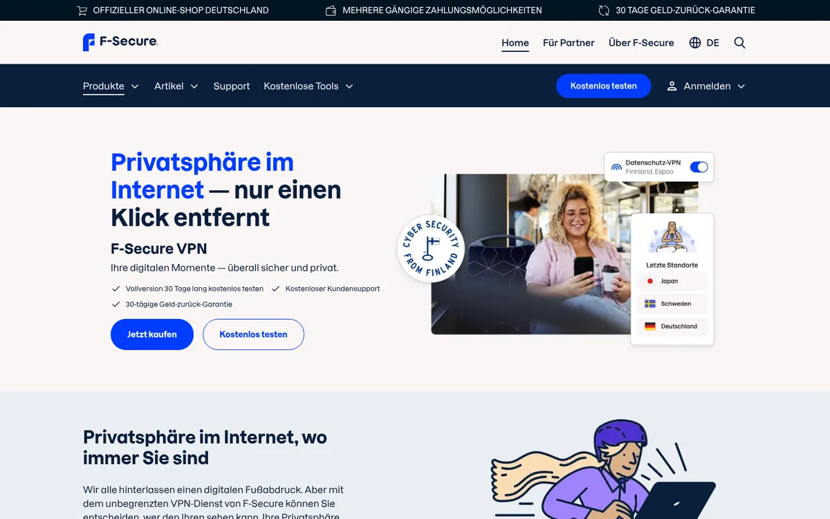 Startseite von F-Secure VPN am Computer – im Vergleich: bester VPN für die Schweiz