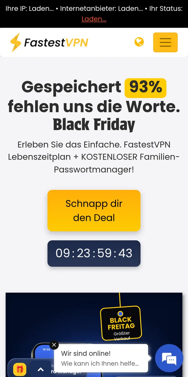 Startseite von FastestVPN auf dem Smartphone – im Vergleich: bester VPN für die Schweiz