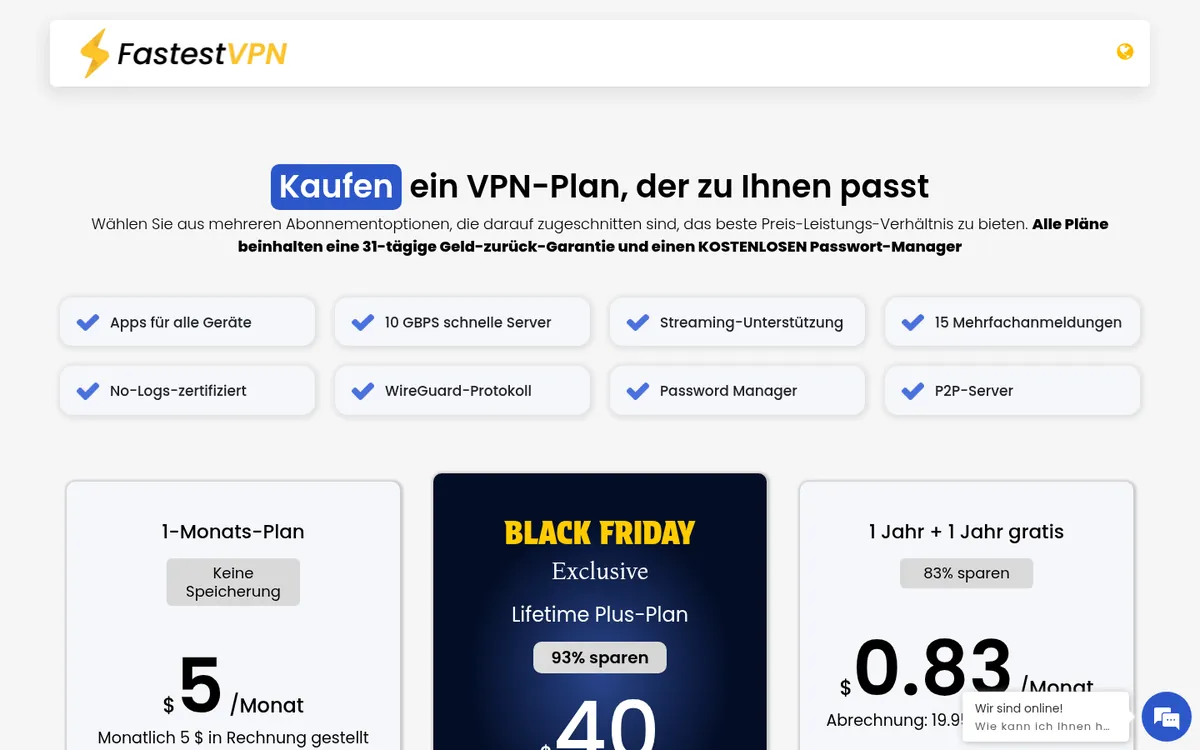 Preisseite von FastestVPN – im Vergleich: bester VPN für die Schweiz