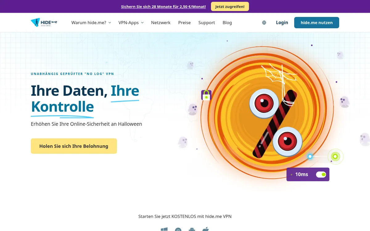 Startseite von hide.me am Computer – im Vergleich: bester VPN für die Schweiz