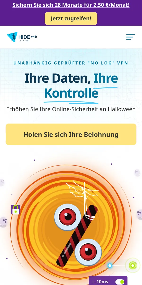 Startseite von hide.me auf dem Smartphone – im Vergleich: bester VPN für die Schweiz