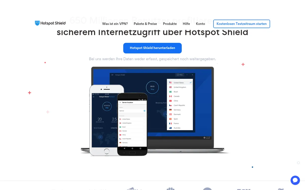 Startseite von Hotspot Shield am Computer – im Vergleich: bester VPN für die Schweiz