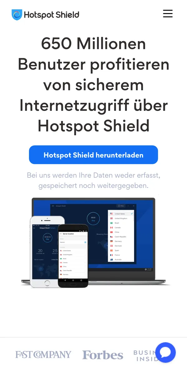 Startseite von Hotspot Shield auf dem Smartphone – im Vergleich: bester VPN für die Schweiz
