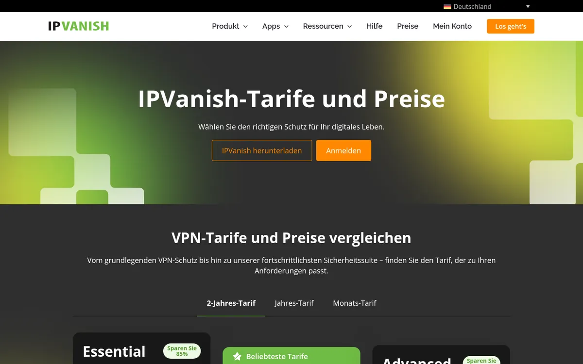 Preisseite von IPVanish – im Vergleich: bester VPN für die Schweiz