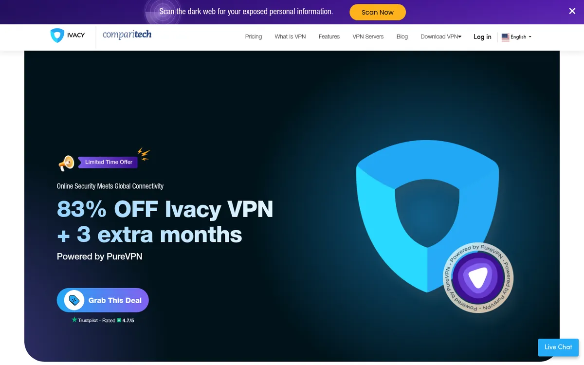 Startseite von Ivacy am Computer – im Vergleich: bester VPN für die Schweiz