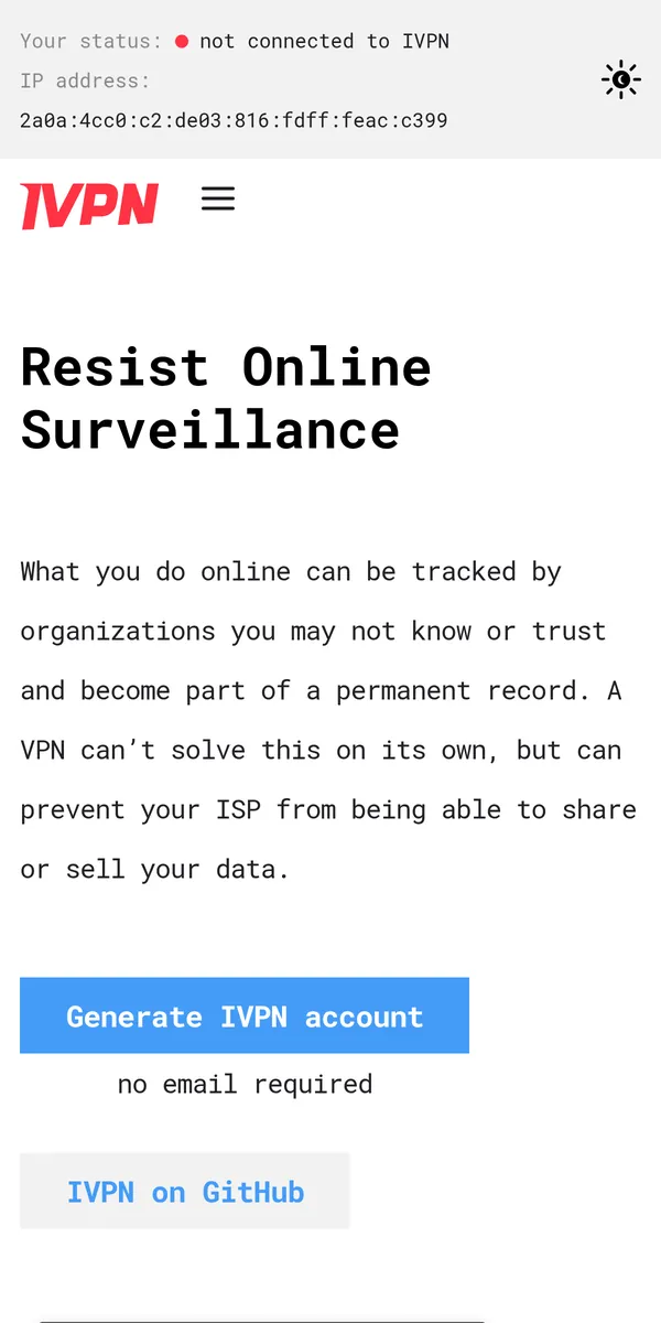 Startseite von IVPN auf dem Smartphone – im Vergleich: bester VPN für die Schweiz