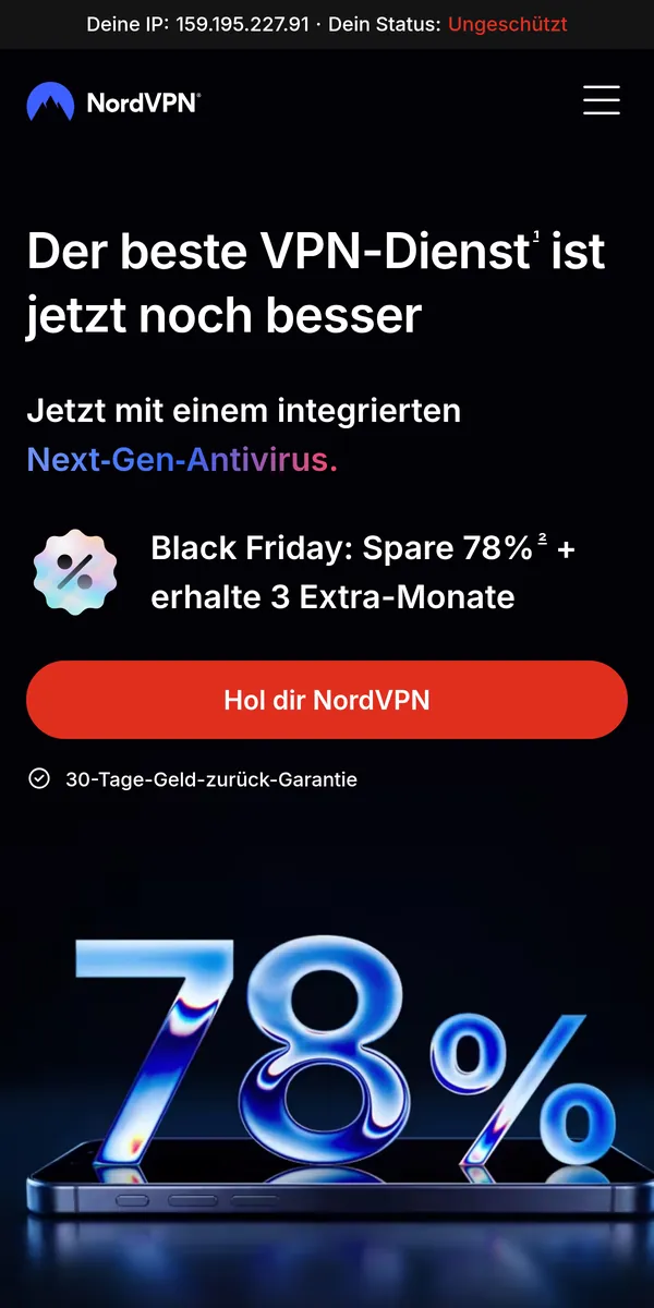 Startseite von NordVPN auf dem Smartphone – im Vergleich: bester VPN für die Schweiz