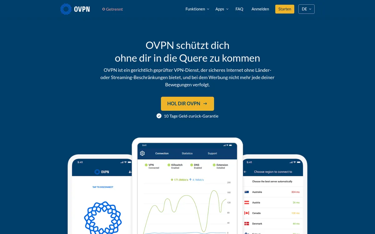 Startseite von OVPN am Computer – im Vergleich: bester VPN für die Schweiz