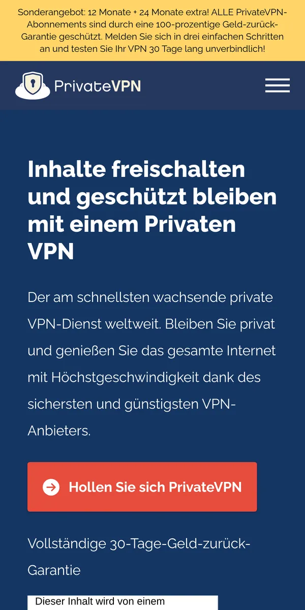 Startseite von PrivateVPN auf dem Smartphone – im Vergleich: bester VPN für die Schweiz
