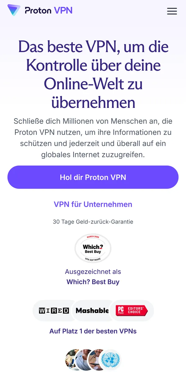 Startseite von Proton VPN auf dem Smartphone – im Vergleich: bester VPN für die Schweiz