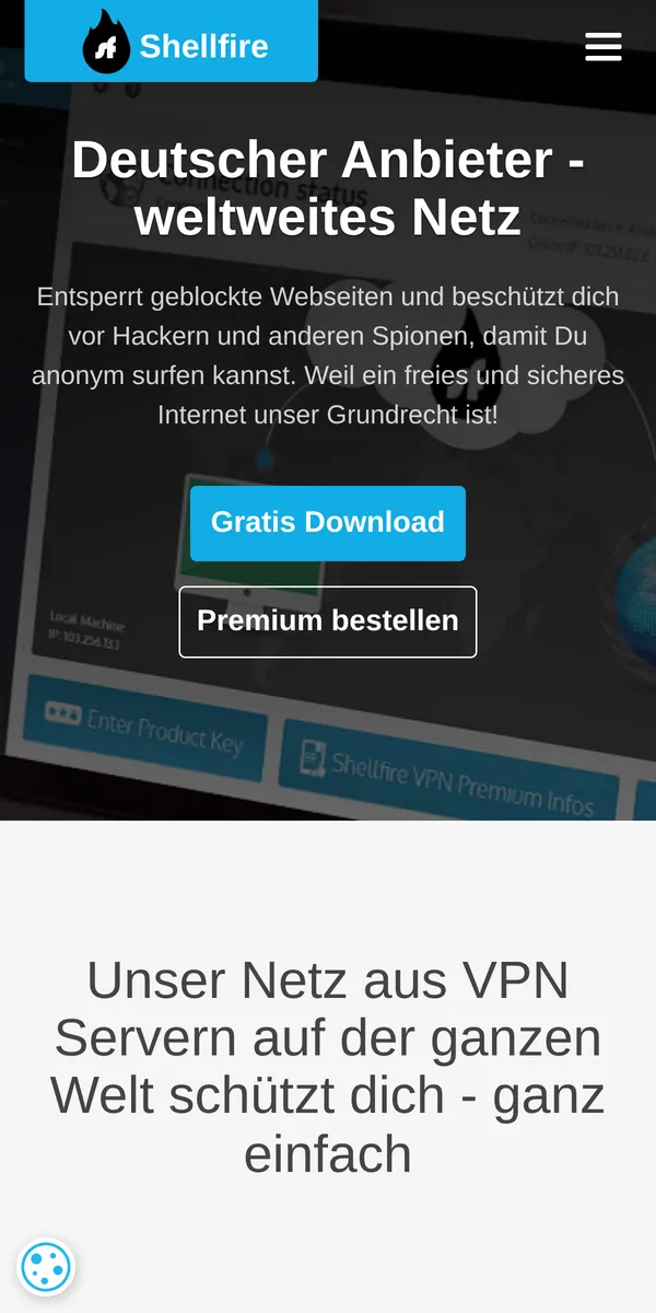 Startseite von Shellfire VPN auf dem Smartphone – im Vergleich: bester VPN für die Schweiz