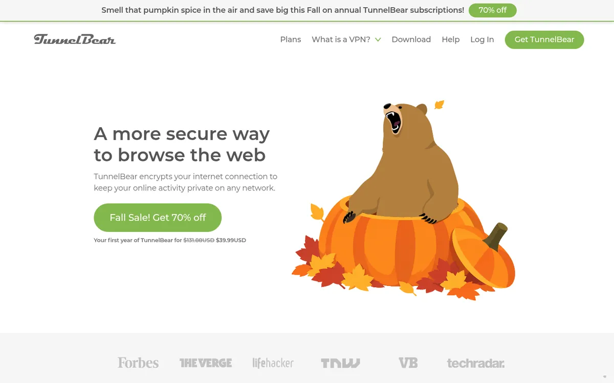 Startseite von TunnelBear am Computer – im Vergleich: bester VPN für die Schweiz
