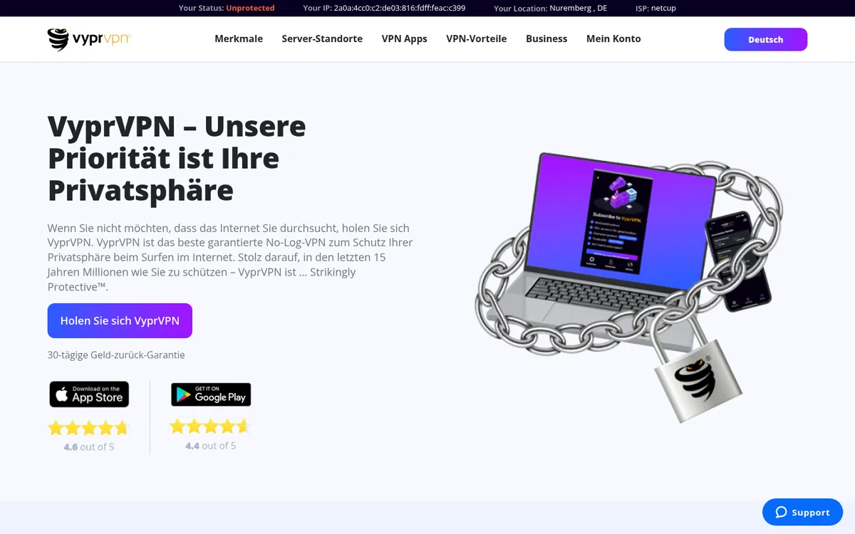Startseite von VyprVPN am Computer – im Vergleich: bester VPN für die Schweiz