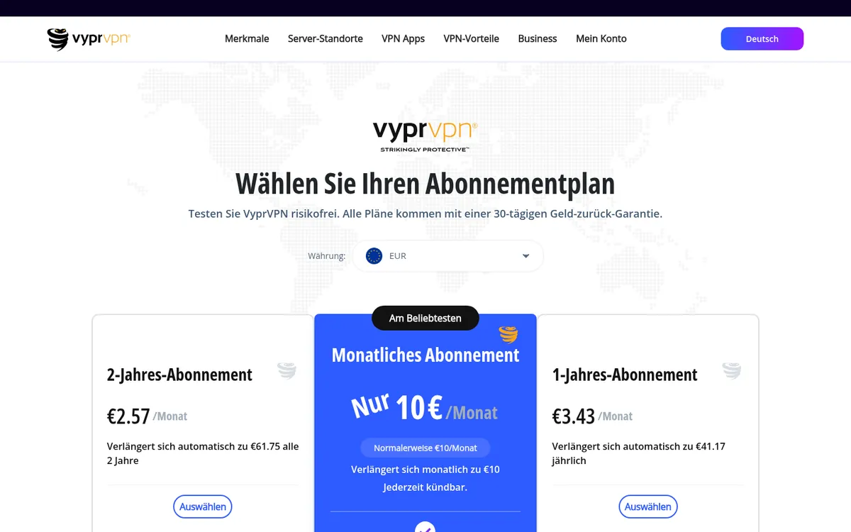 Preisseite von VyprVPN – im Vergleich: bester VPN für die Schweiz