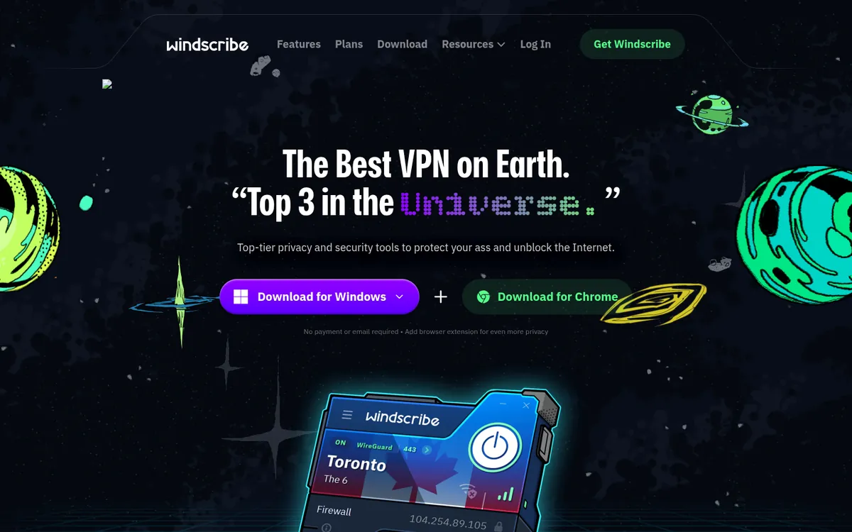 Startseite von Windscribe am Computer – im Vergleich: bester VPN für die Schweiz